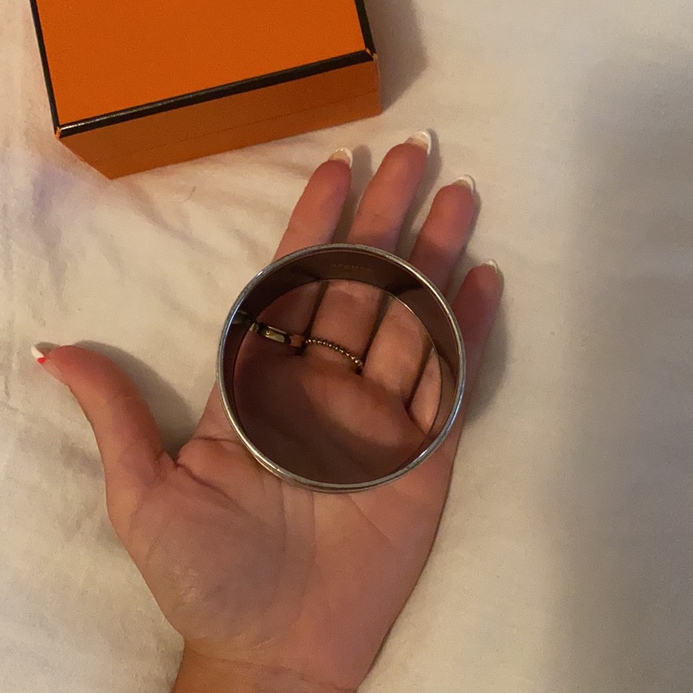 Authentic Hermes Wide Stamps Logo Enamel Bracelet View 6
